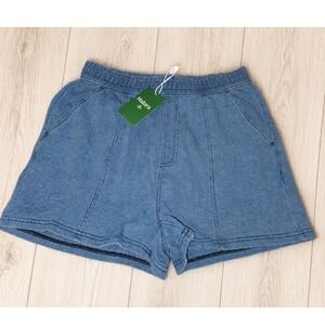 Halara Women's Linen Look Chambray Blue Shorts Size Medium NWT Elastic Waist
